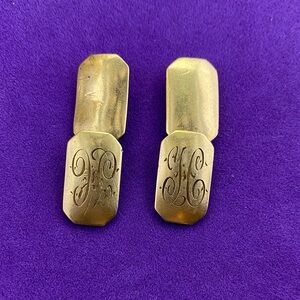 💛 Vintage 10k Gold Front Cufflinks | Ornate Engraved Monogram | Classic Formal